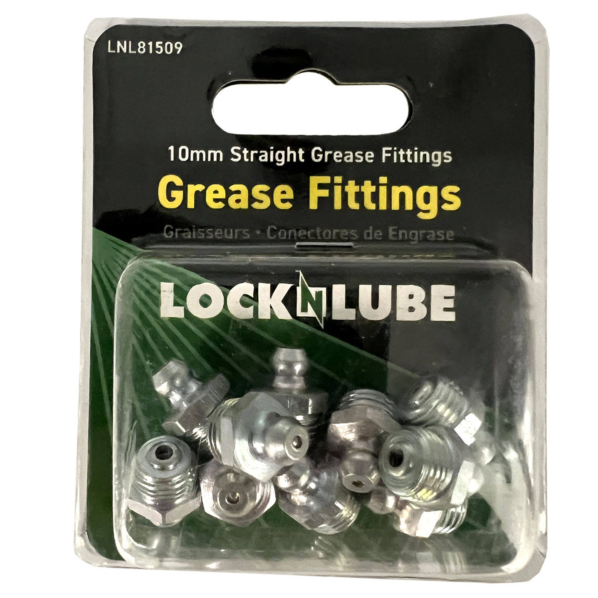 LockNLube Grease Fittings, 10mm Straight, 10-Pack - Model LNL81509